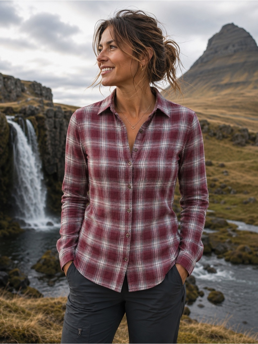 Fjallraven sz XS Ovik  Flannel Shirt mesa purple (dusty red) plaid NWT New cond